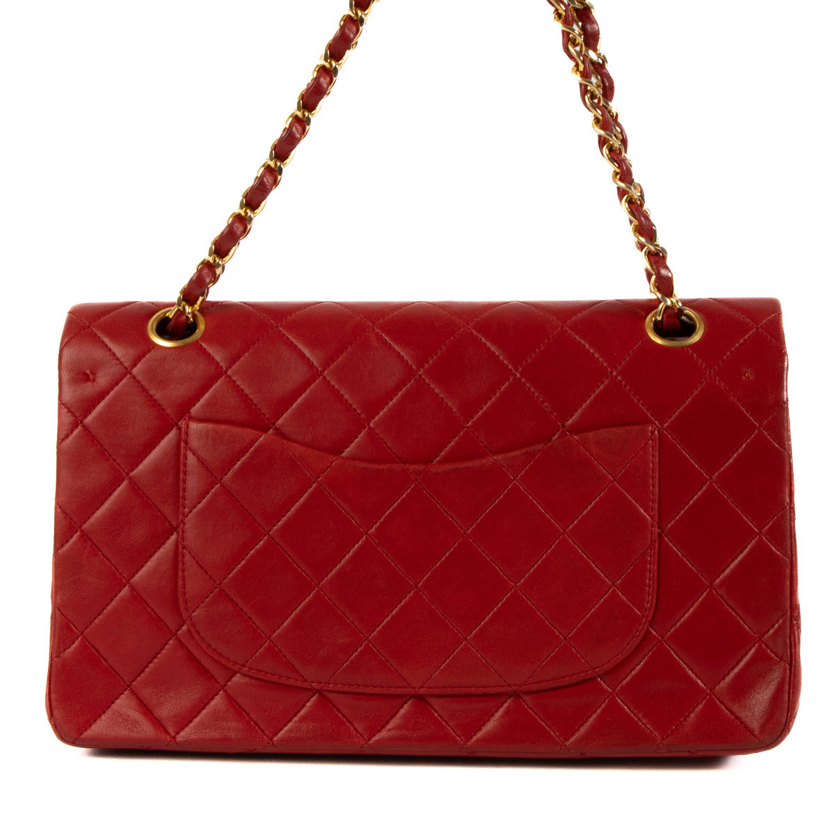 Sac à rabat classique moyen en agneau rouge vintage Chanel