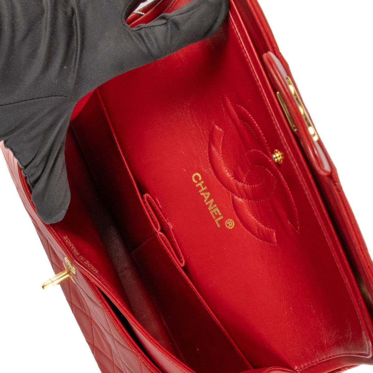 Sac à rabat classique moyen en agneau rouge vintage Chanel