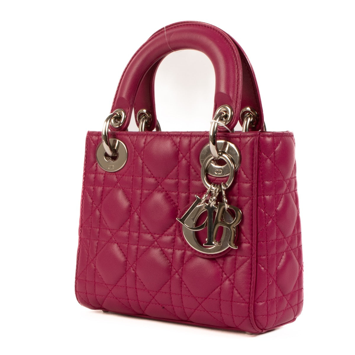 Shop safe online at Labellov in Antwerp, Brussels and Knokke this 100% authentic second hand Christian Dior Fushia Lambskin Mini Lady Dior
