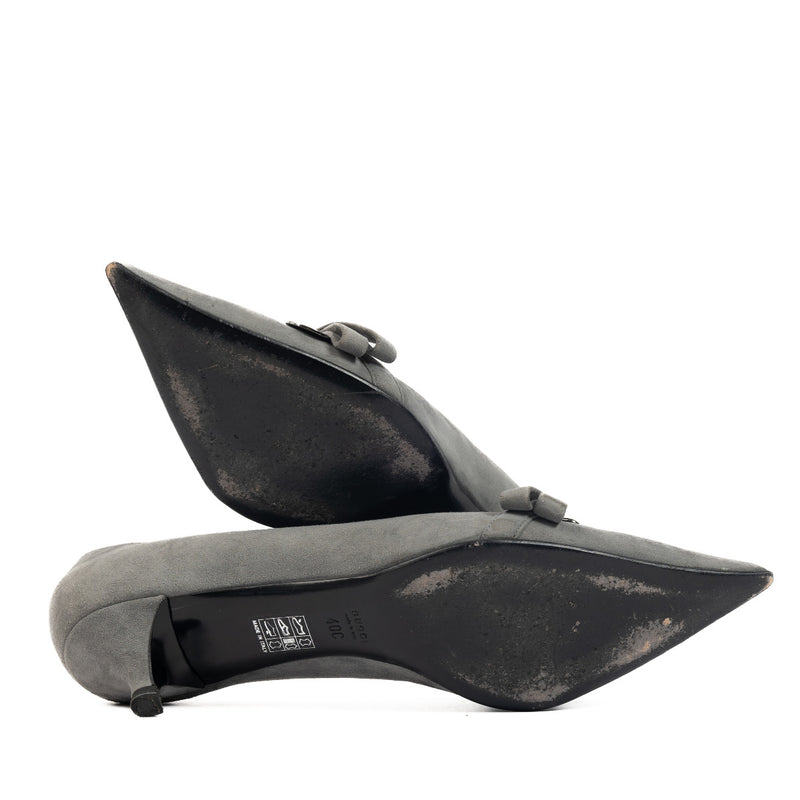 Gucci Grey Suede Pointy Kitten Heel Pumps - size 40