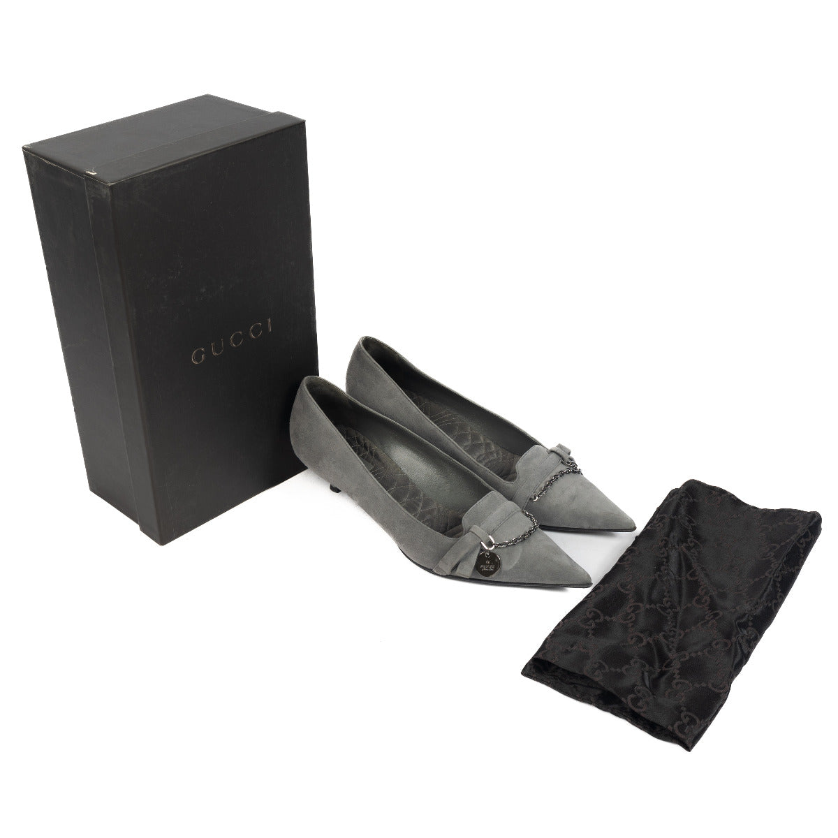 Gucci Grey Suede Pointy Kitten Heel Pumps