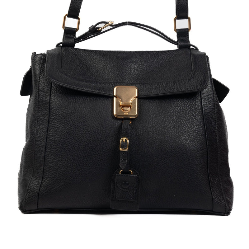 Shop Safe online at Labellov in Antwerp this 100% authentic second hand Chloé Black Grained Leather Top handle