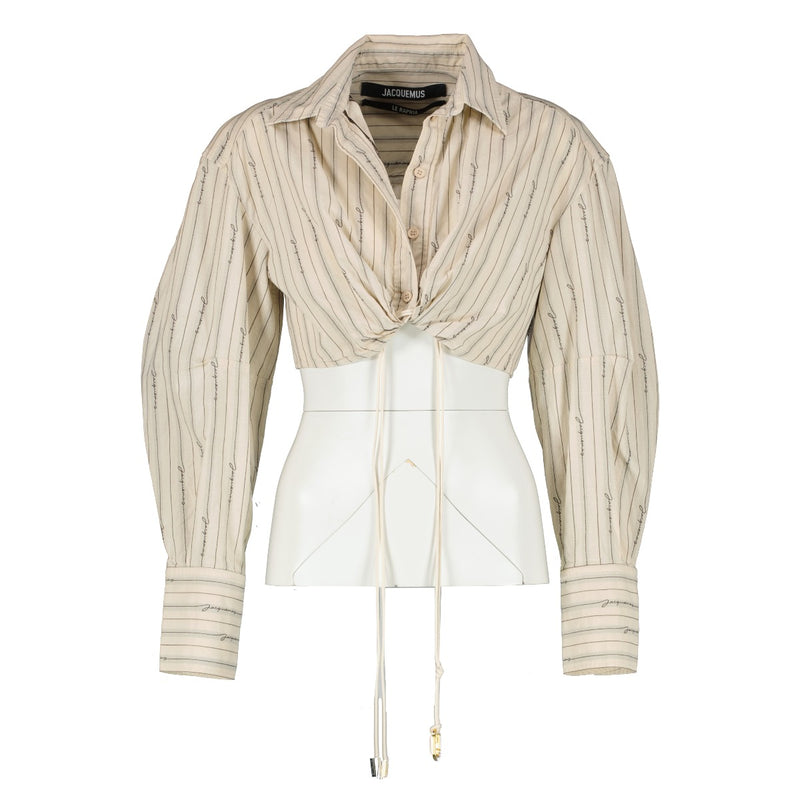 Jacquemus Le Raphia La Chemise Plidao Logo Cropped Shirt