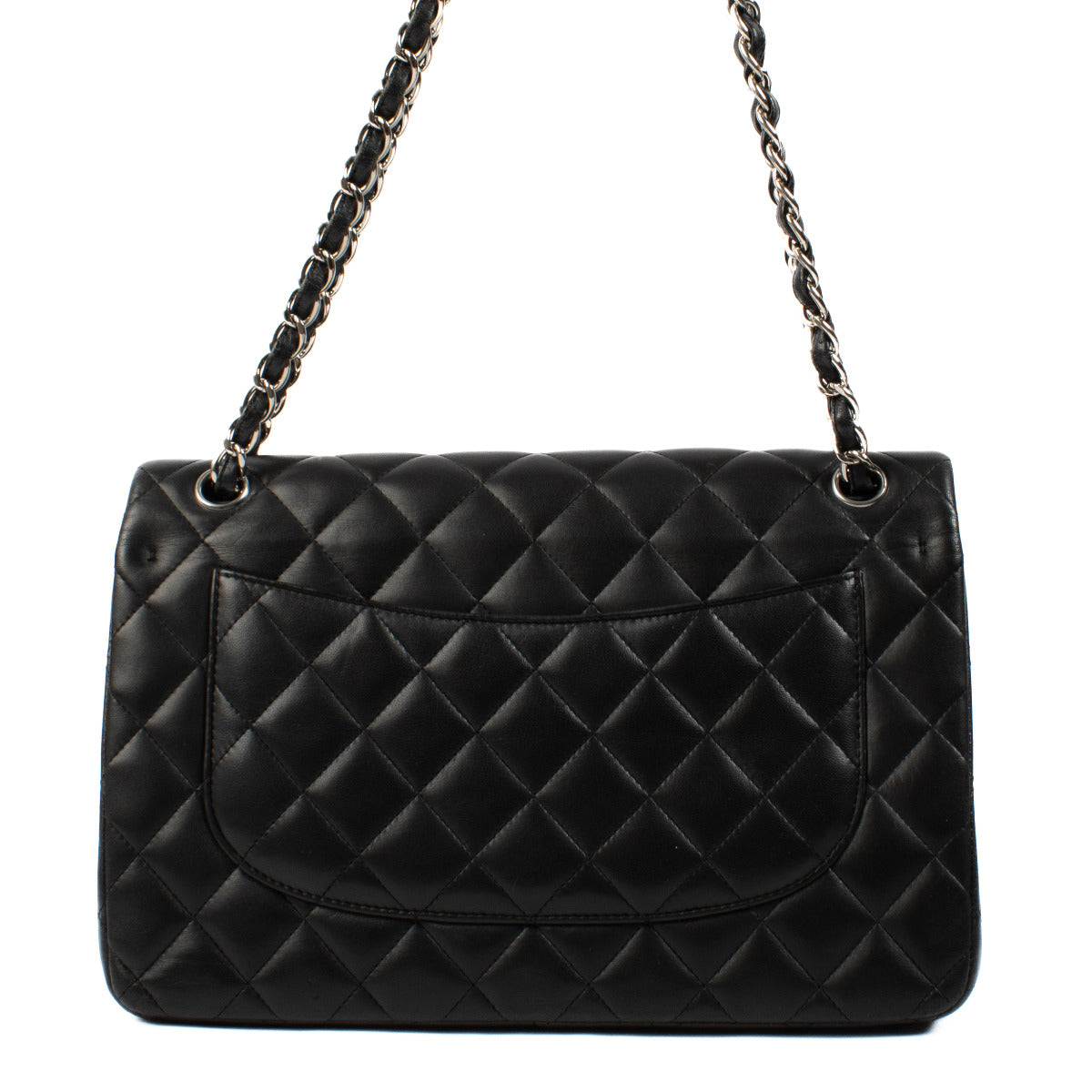 Sac à rabat classique grand format en agneau noir Chanel