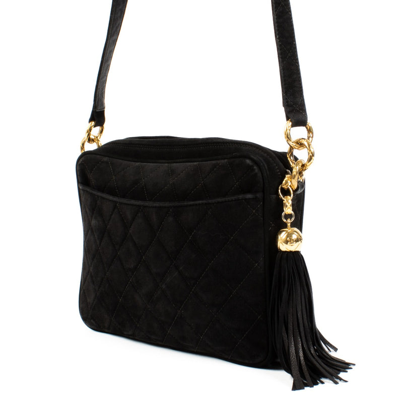 Chanel Black Suede Vintage Camera Bag