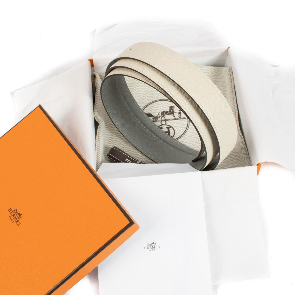 Hermès HSS Craie/Gris Mouette Epsom Omkeerbare Riem - Maat 115