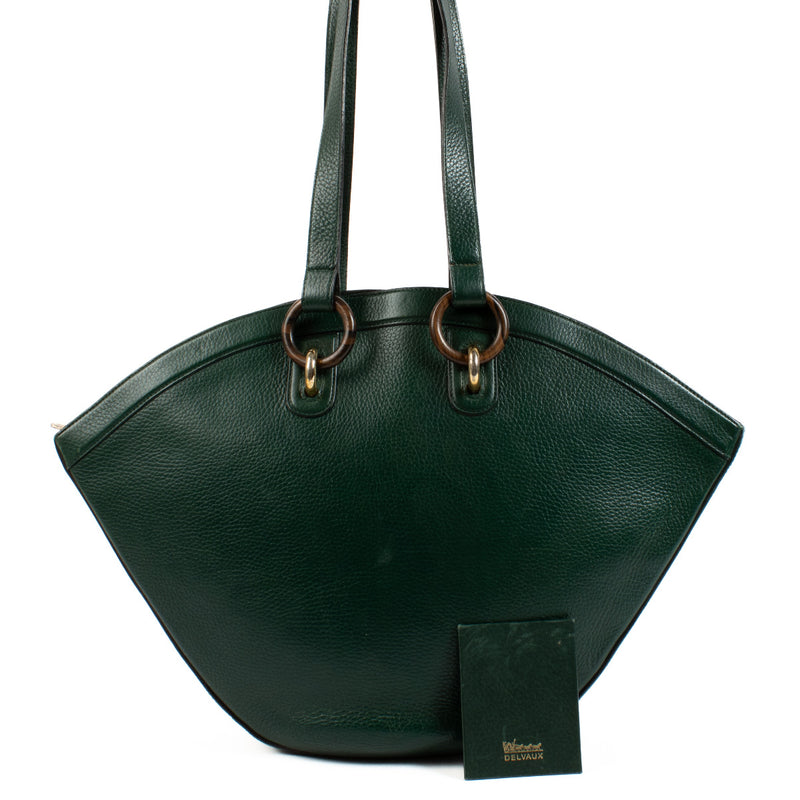 Delvaux Vintage Green Leather Wood Ring Tote Bag