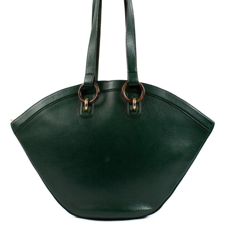 Delvaux Vintage Green Leather Wood Ring Tote Bag aan de beste prijs bij Labellov tweedehands luxe