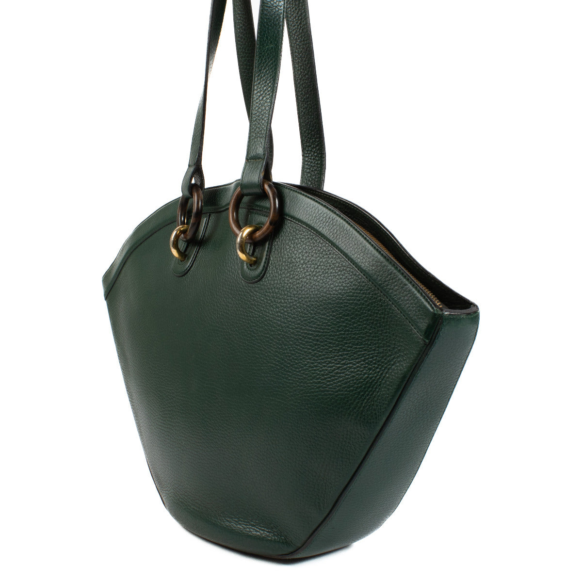Delvaux Vintage Green Leather Wood Ring Tote Bag