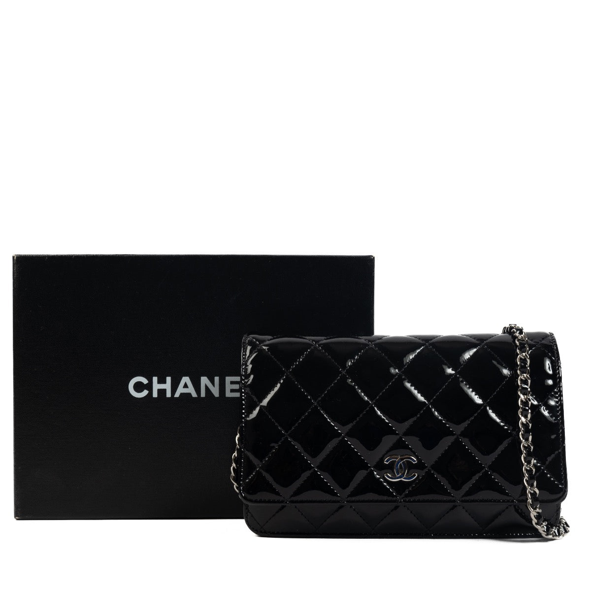Shop 100% authentic second-hand Chanel Black Patent Leather Wallet On Chain on Labellov.com