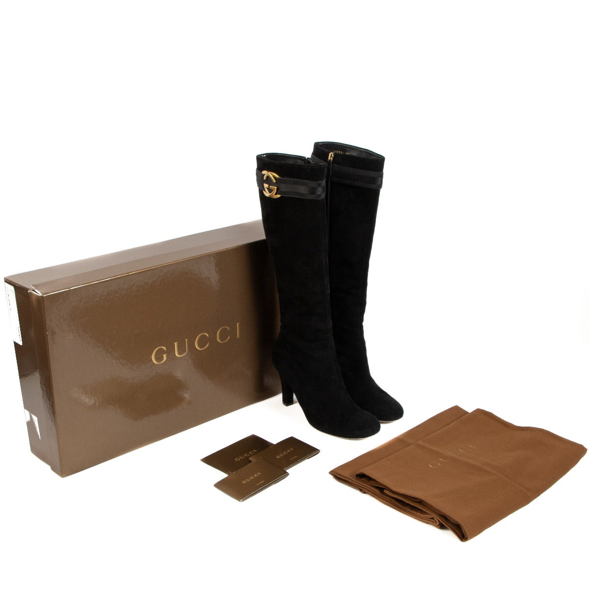 Gucci Black Suede Web G Buckle Boots