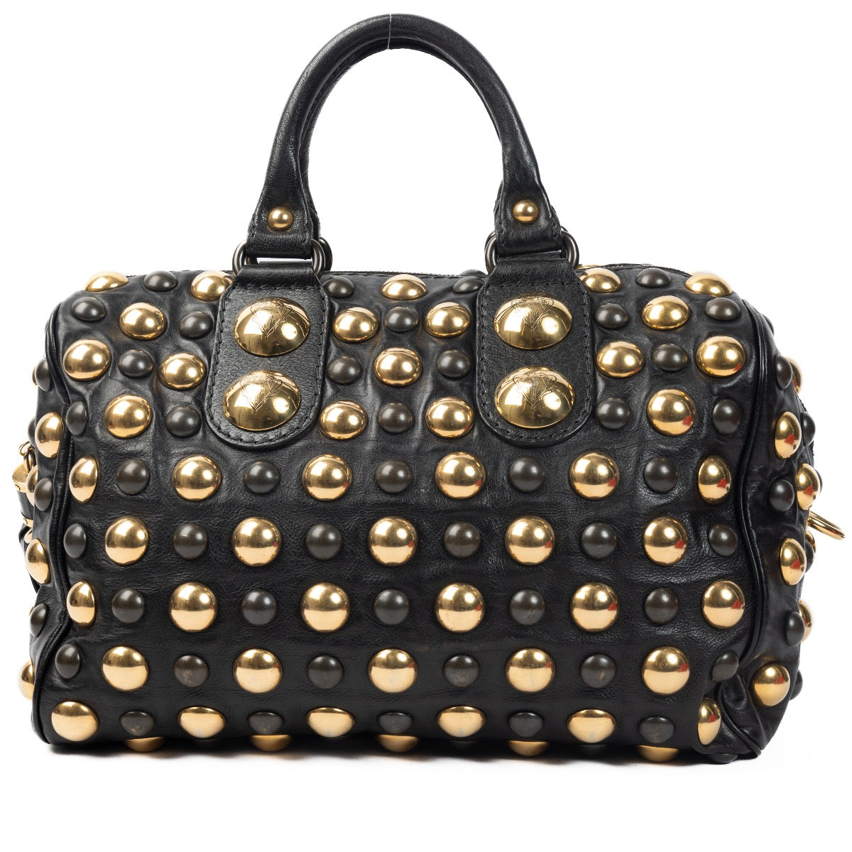 Shop safe online at Labellov in Antwerp, Brussels and Knokke this 100% authentic second hand gucci black gold studded babushka boston bag