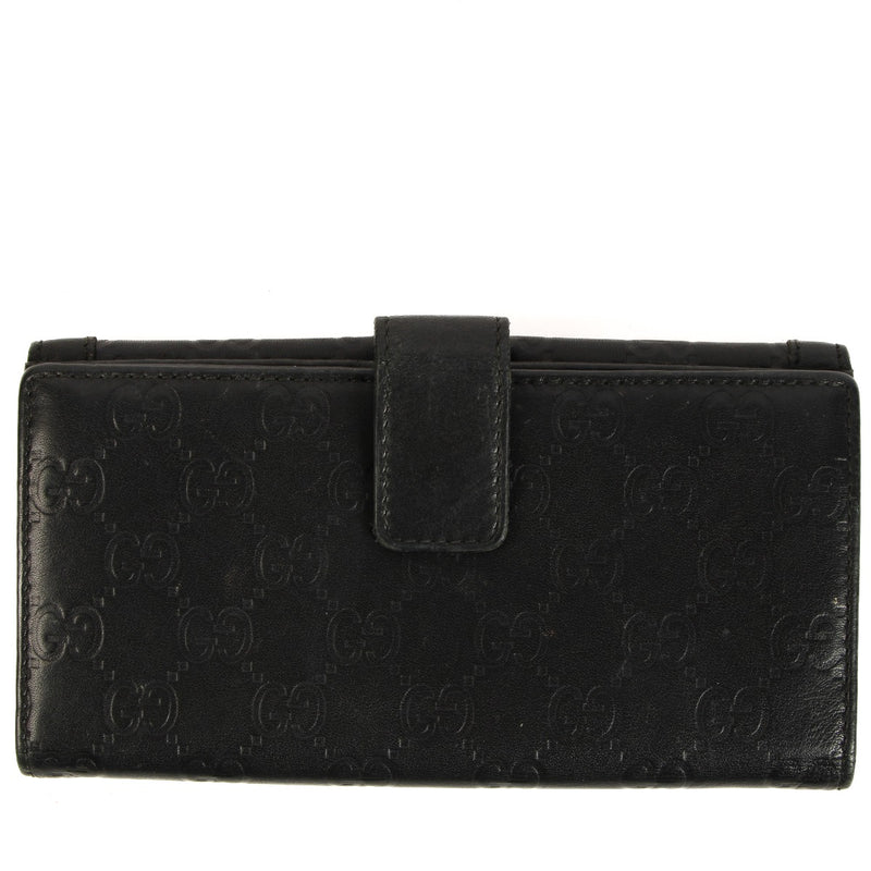 Gucci Black Guccissima Crest Emblem Long Wallet