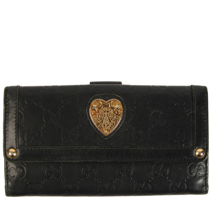 Gucci Black Guccissima Crest Emblem Long Wallet