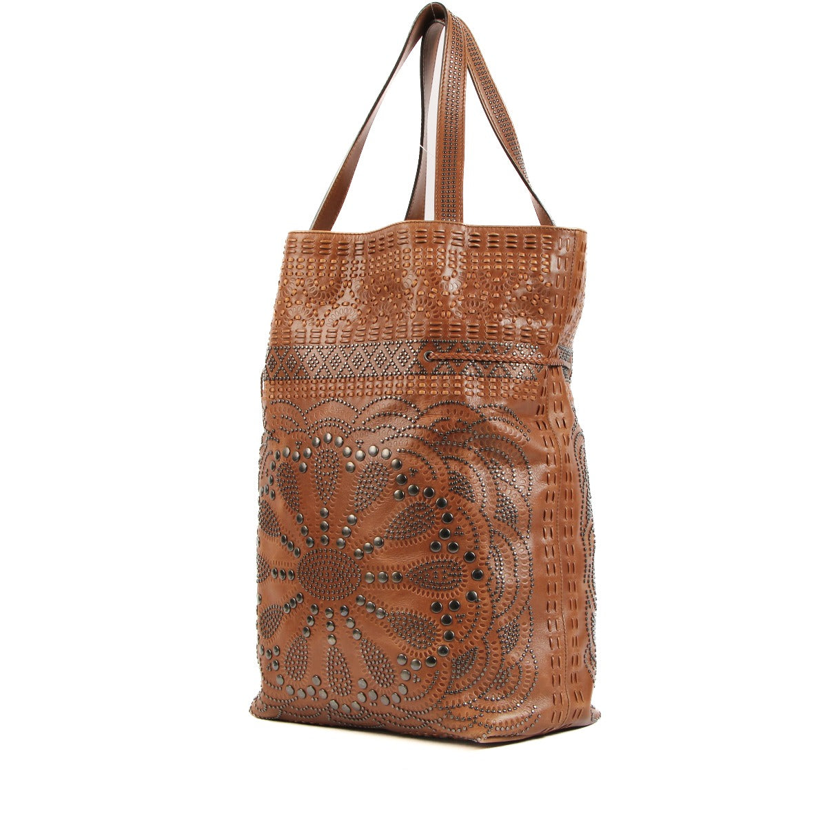 Gucci Brown Studded Leather Drawstring Tote Bag