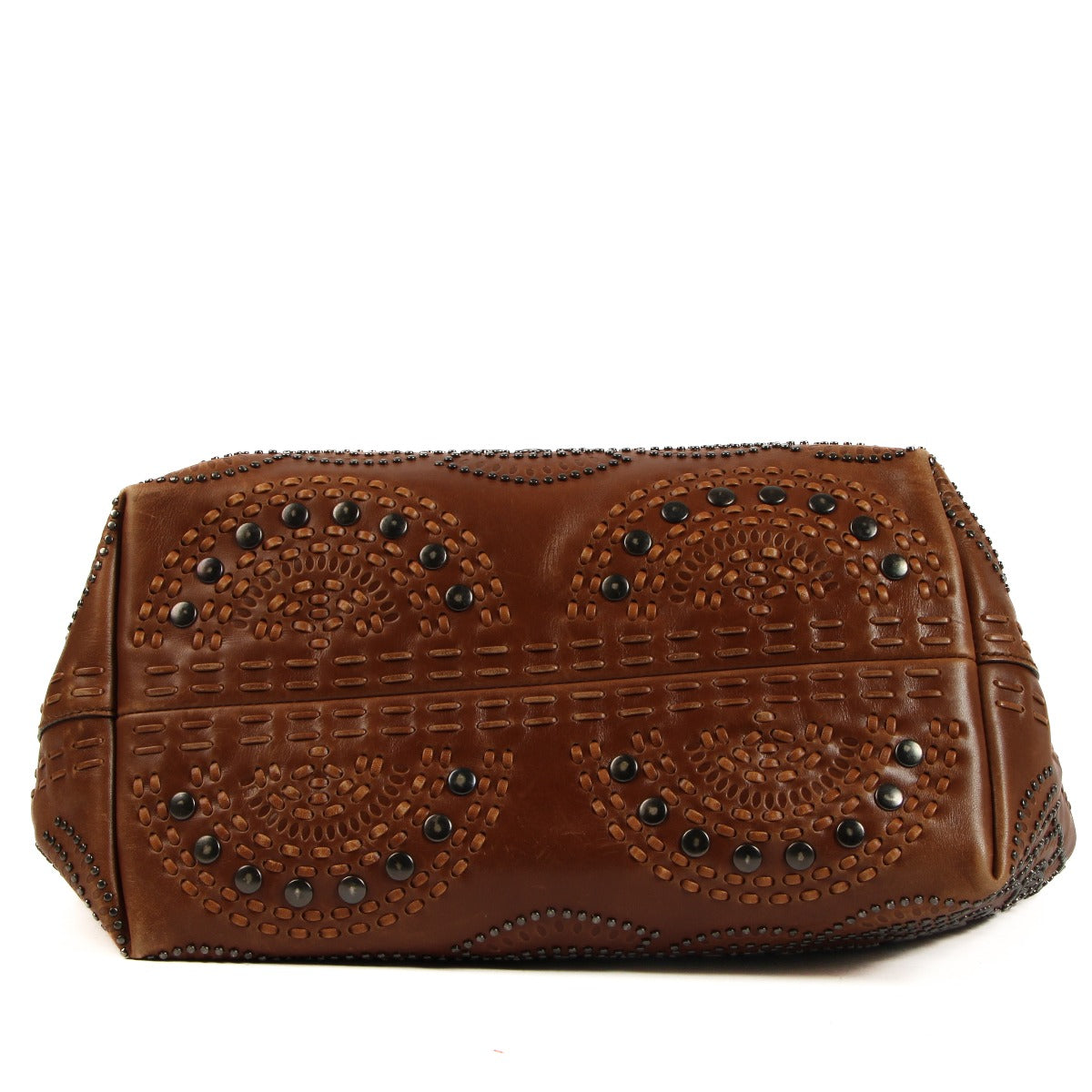 Gucci Brown Studded Leather Drawstring Tote Bag
