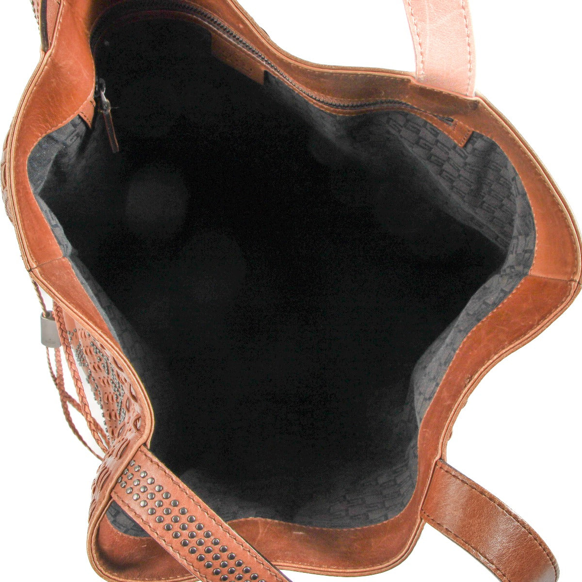 Gucci Brown Studded Leather Drawstring Tote Bag