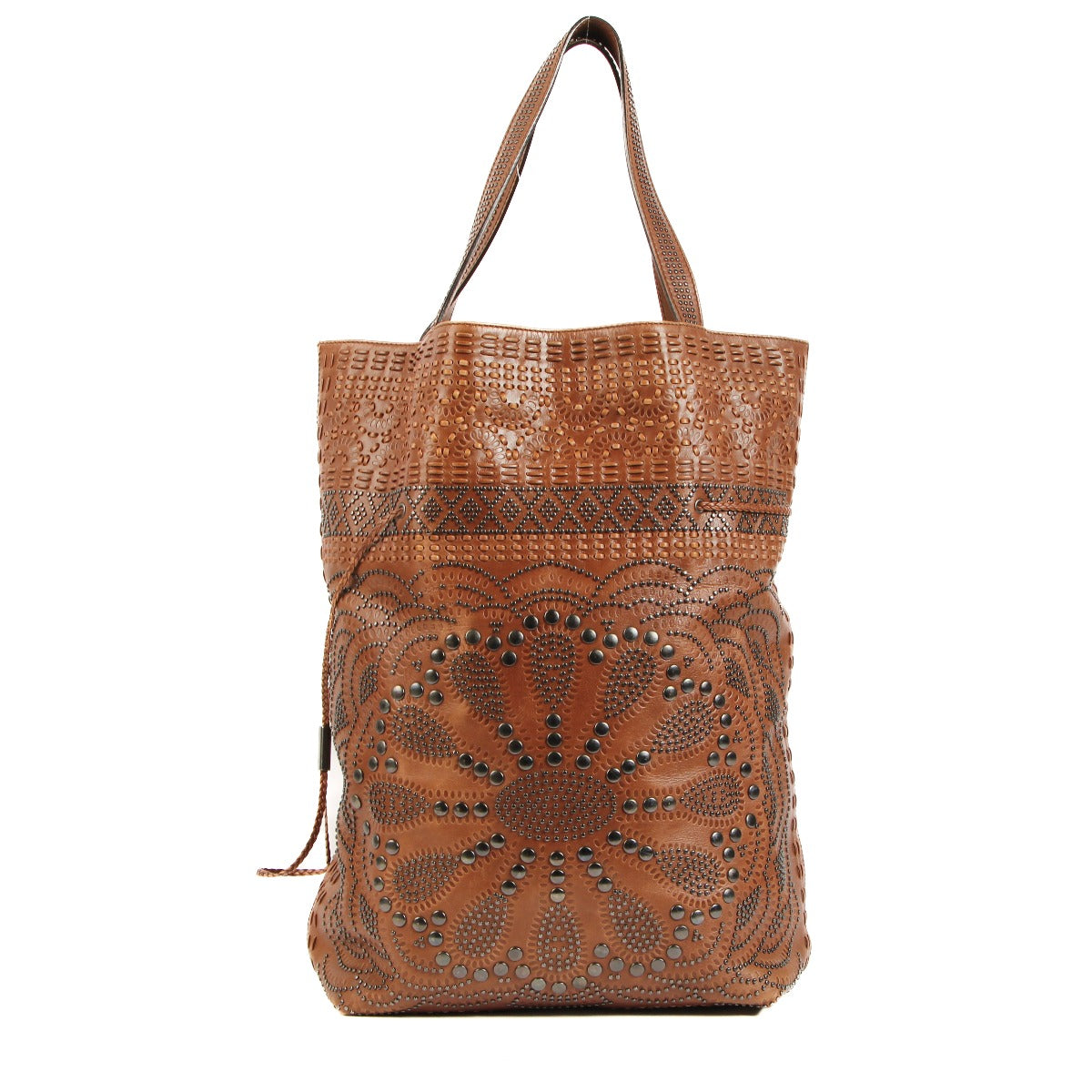 Gucci Brown Studded Leather Drawstring Tote Bag