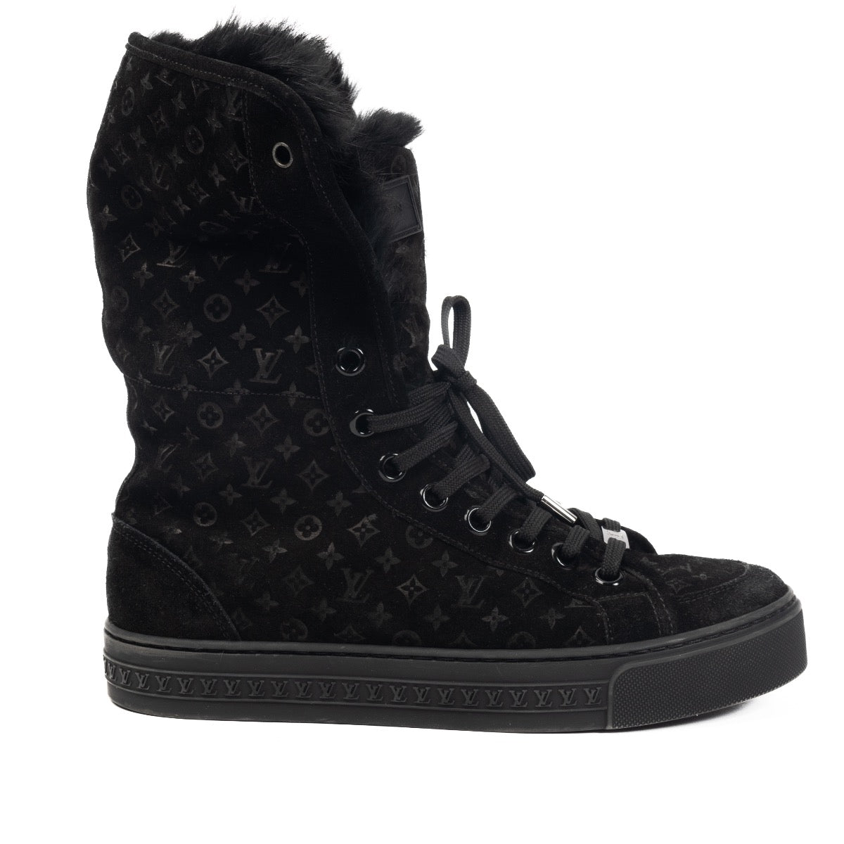 Shop 100% authentic second-hand Louis Vuitton Black Monogram Fur Jazzy Sneaker Boots on Labellov.com