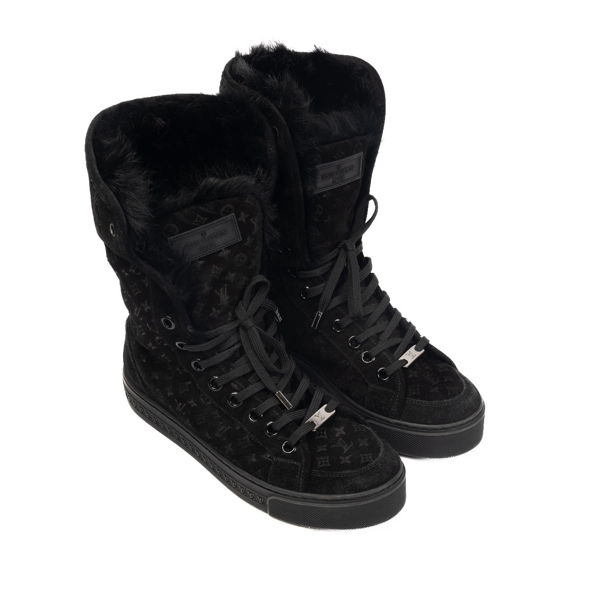 Shop 100% authentic second-hand Louis Vuitton Black Monogram Fur Jazzy Sneaker Boots on Labellov.com