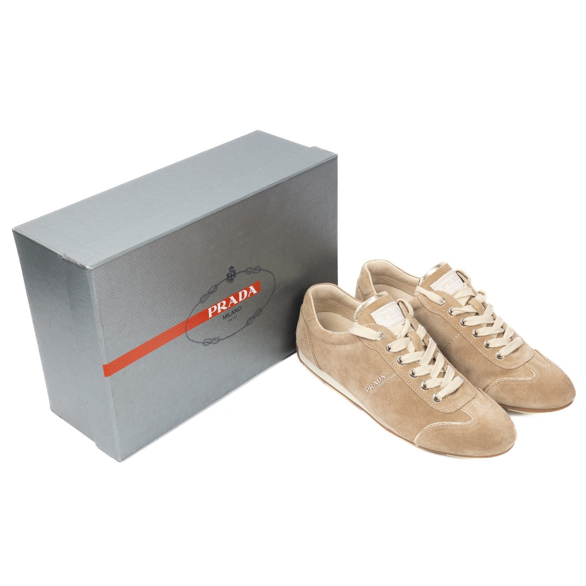 Shop safe online at Labellov these 100% authentic second hand Prada Beige Nubuck Sneakers - size 38