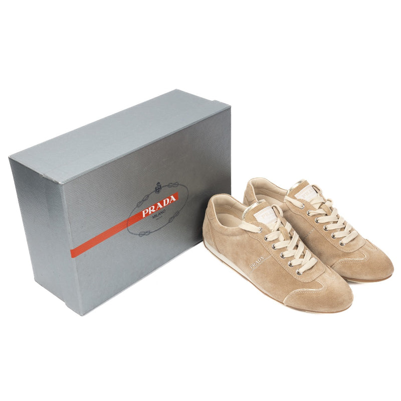 Shop safe online at Labellov these 100% authentic second hand Prada Beige Nubuck Sneakers - size 38
