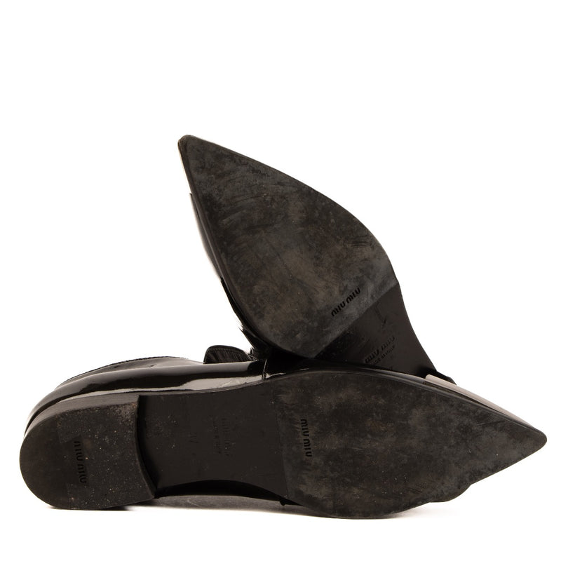 shop 100% authentic second hand Miu Miu Black Patent Leather Metal Tip Flats - Size 37 on Labellov.com