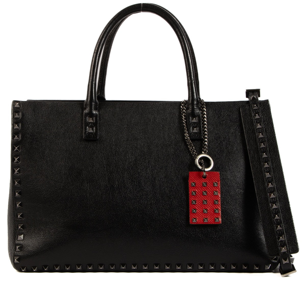 Shop 100% authentic second-hand Valentino Garavani Black Leather Rockstud Top Handle on Labellov.com