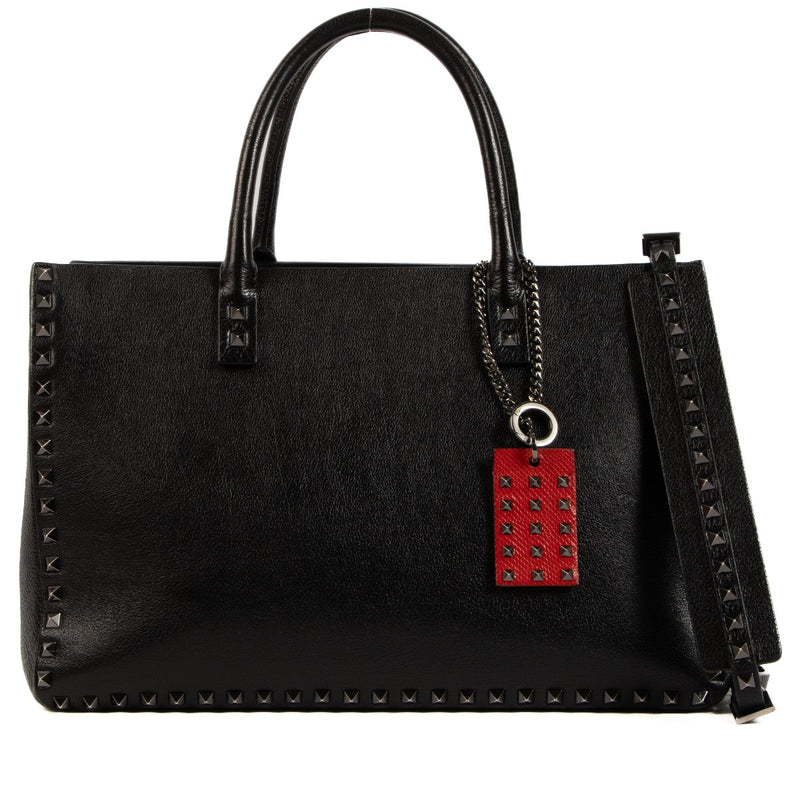 Shop 100% authentic second-hand Valentino Garavani Black Leather Rockstud Top Handle on Labellov.com