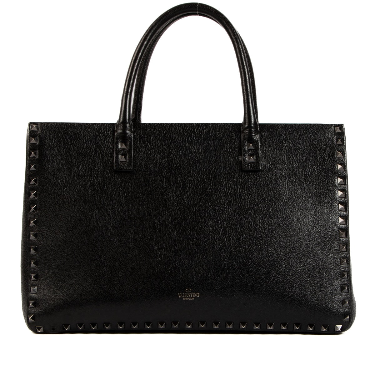 Shop 100% authentic second-hand Valentino Garavani Black Leather Rockstud Top Handle on Labellov.com