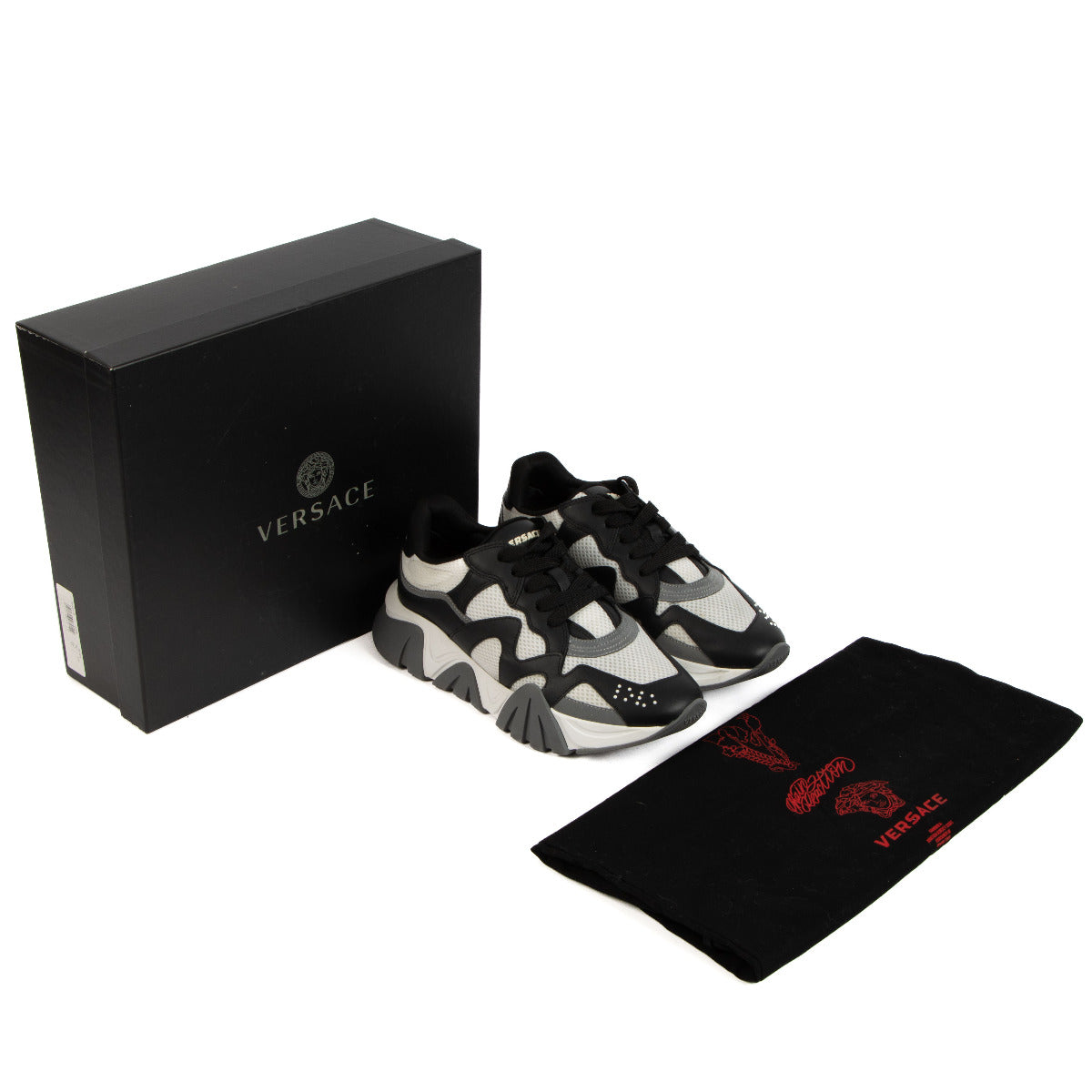 Versace White Black Mesh Squalo Sneakers - size 39 for the best price at Labellov secondhand luxury in Antwerp