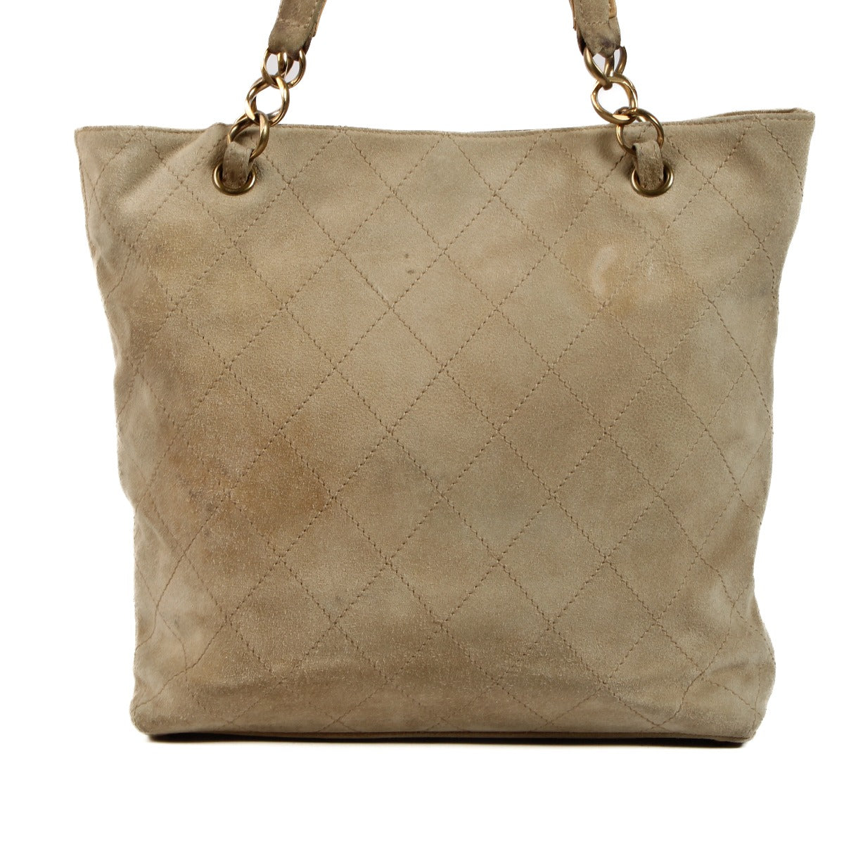 Chanel Beige Quilted Suede CC Tote Bag