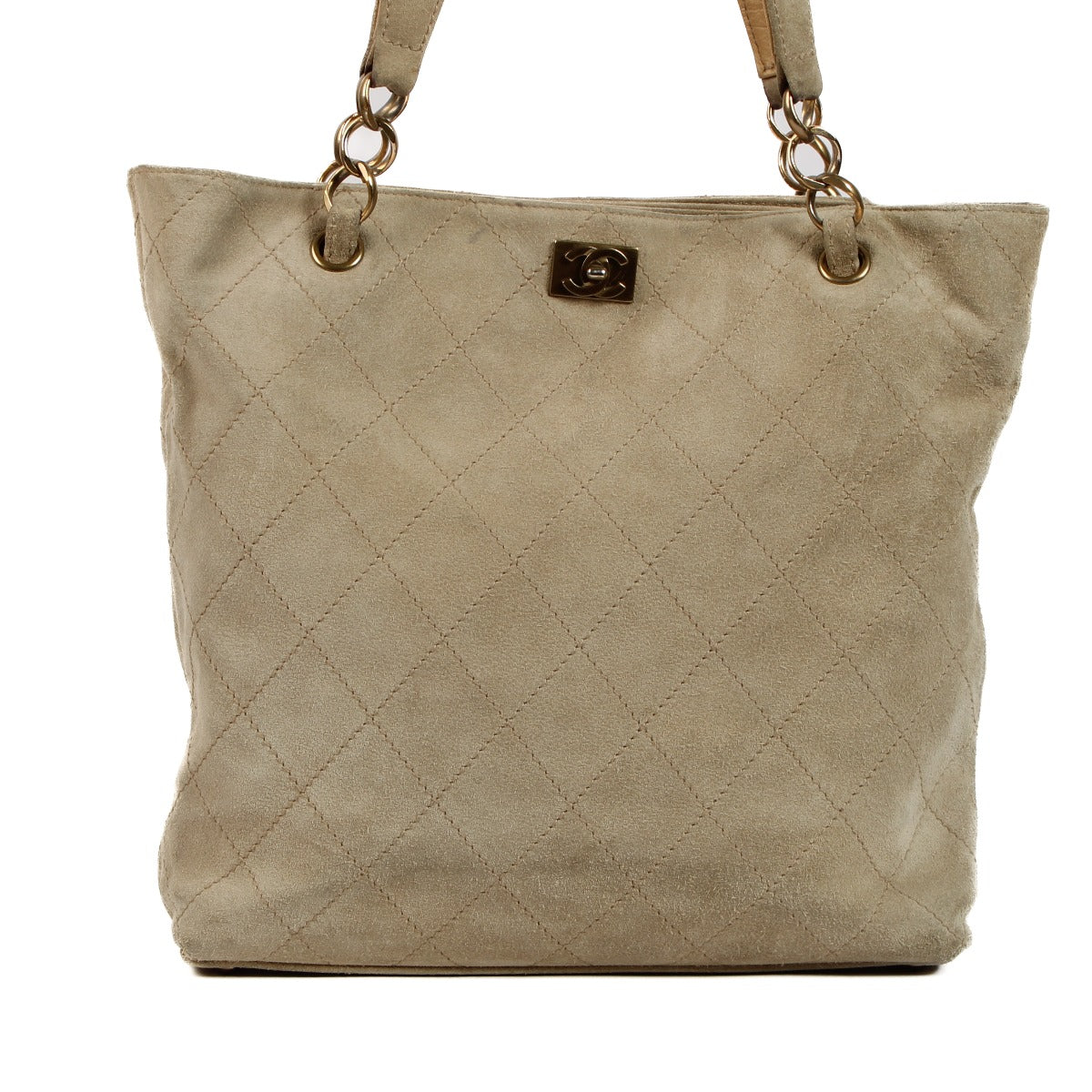 Chanel Beige Quilted Suede CC Tote Bag