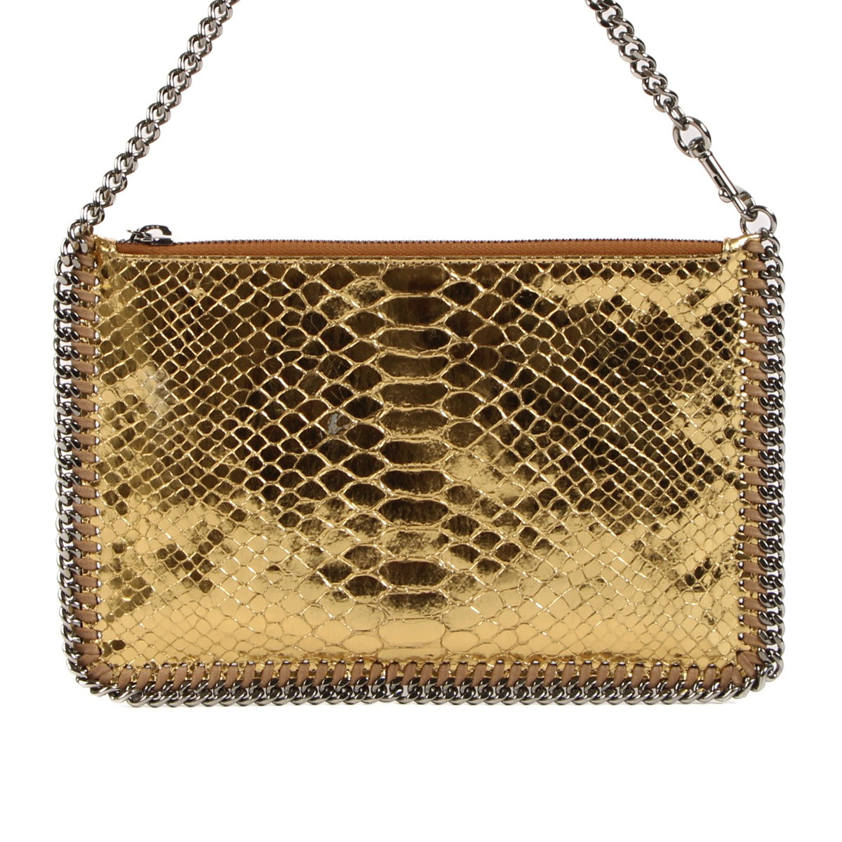 Stella McCartney Goudkleurige Python-effect Falabella Clutch met Ketting