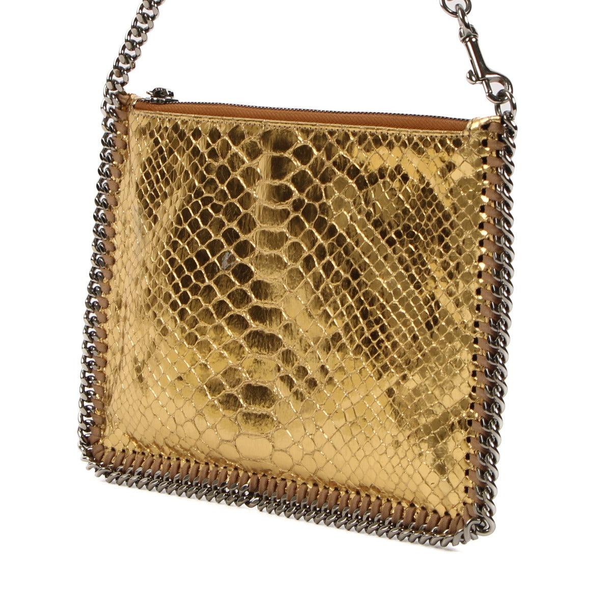 Stella McCartney Goudkleurige Python-effect Falabella Clutch met Ketting