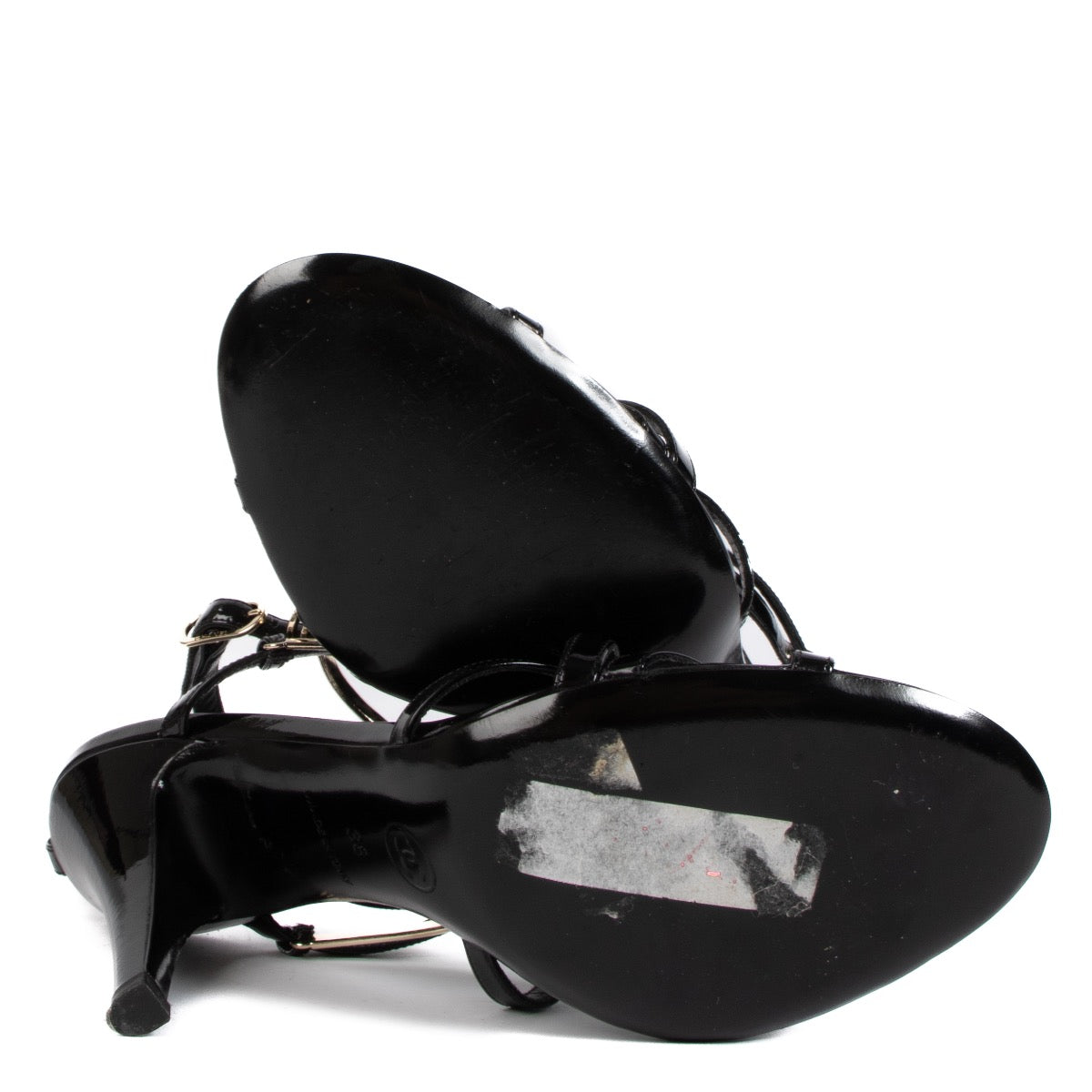 Shop 100% authentic second-hand Chanel Black Patent Leather Sandals in size 38 on Labellov.com