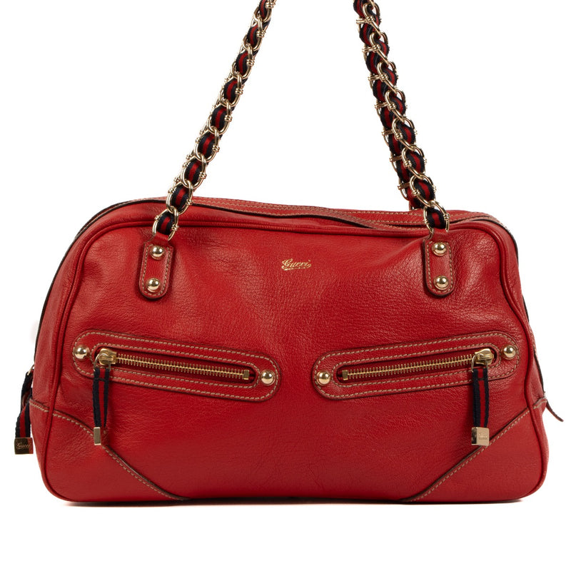 Buy real authentic Gucci Red Vintage Chain Shoulder Bag safe online at Labellov.com or in Brussels, Knokke and Antwerp