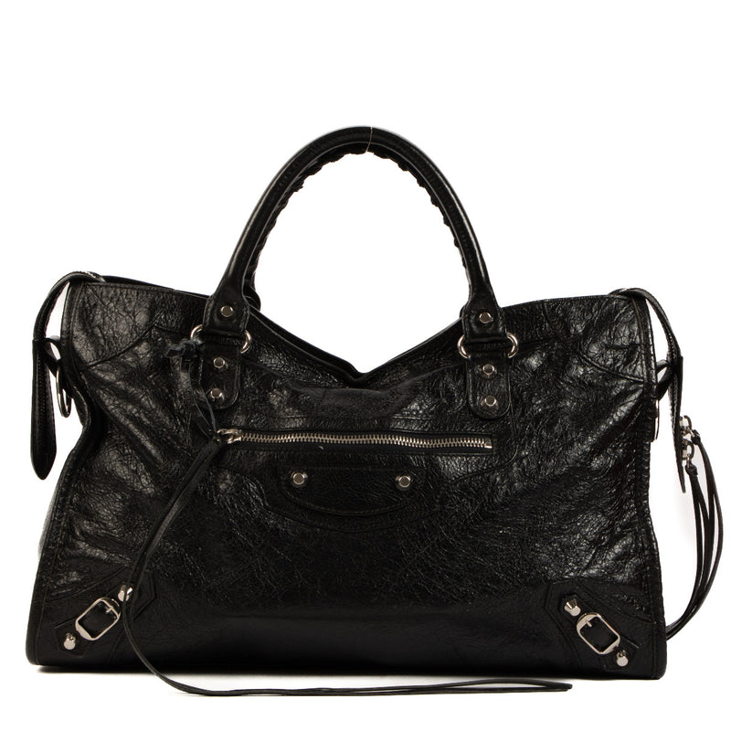 Balenciaga Black Arena Leather Medium City Bag