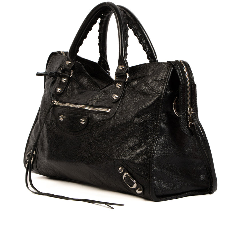 Balenciaga Black Arena Leather Medium City Bag