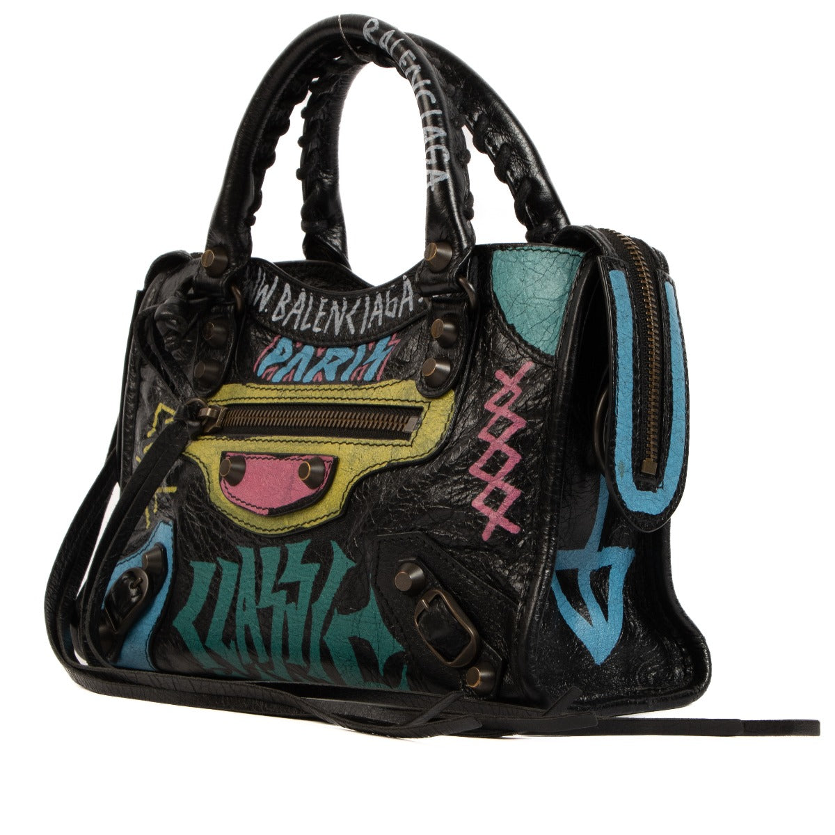 Balenciaga Zwarte Graffiti Mini Classic City Tas