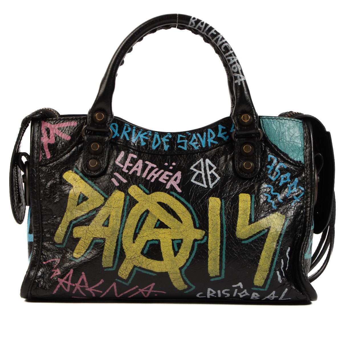 Balenciaga Zwarte Graffiti Mini Classic City Tas