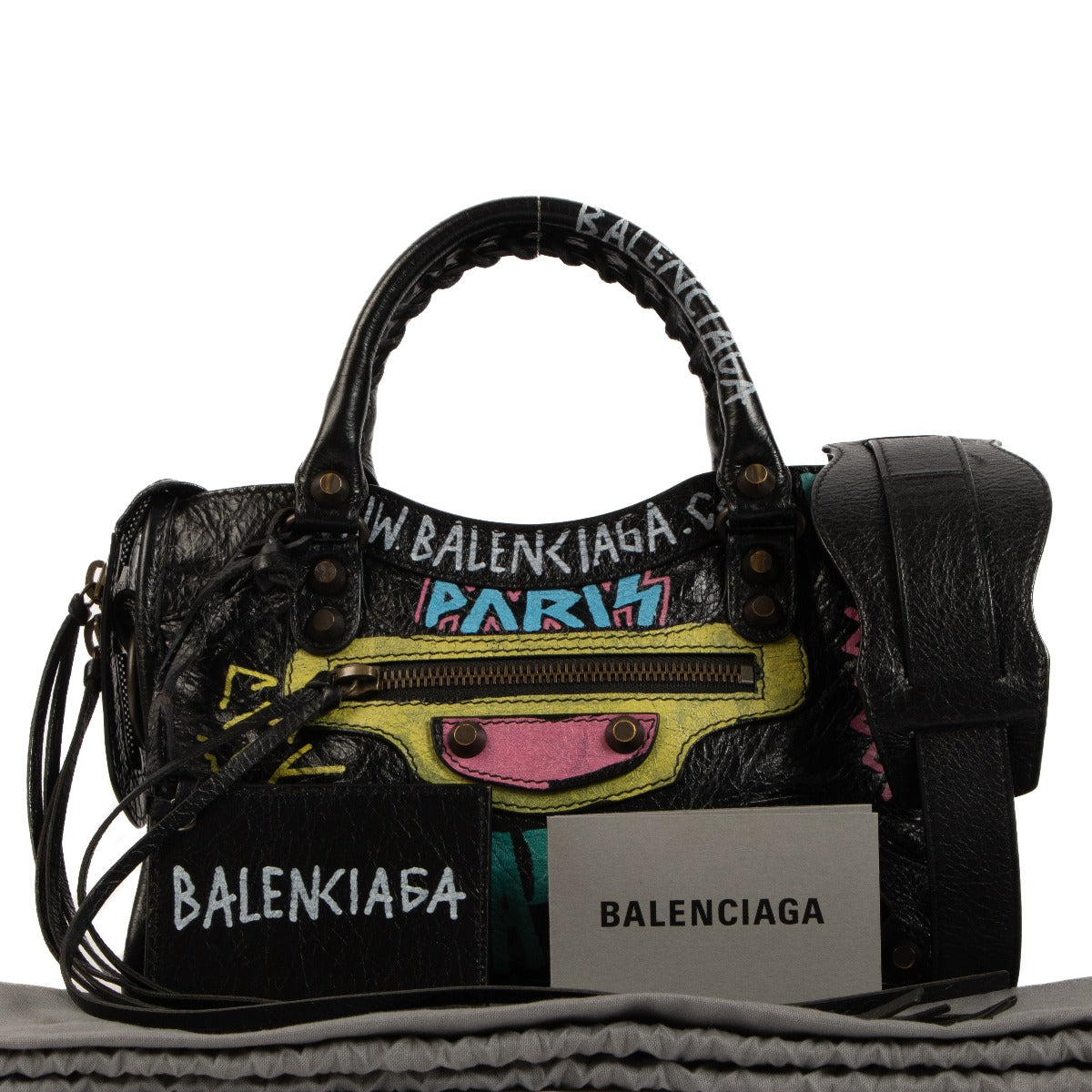 Balenciaga Black Graffiti Mini Classic City Bag