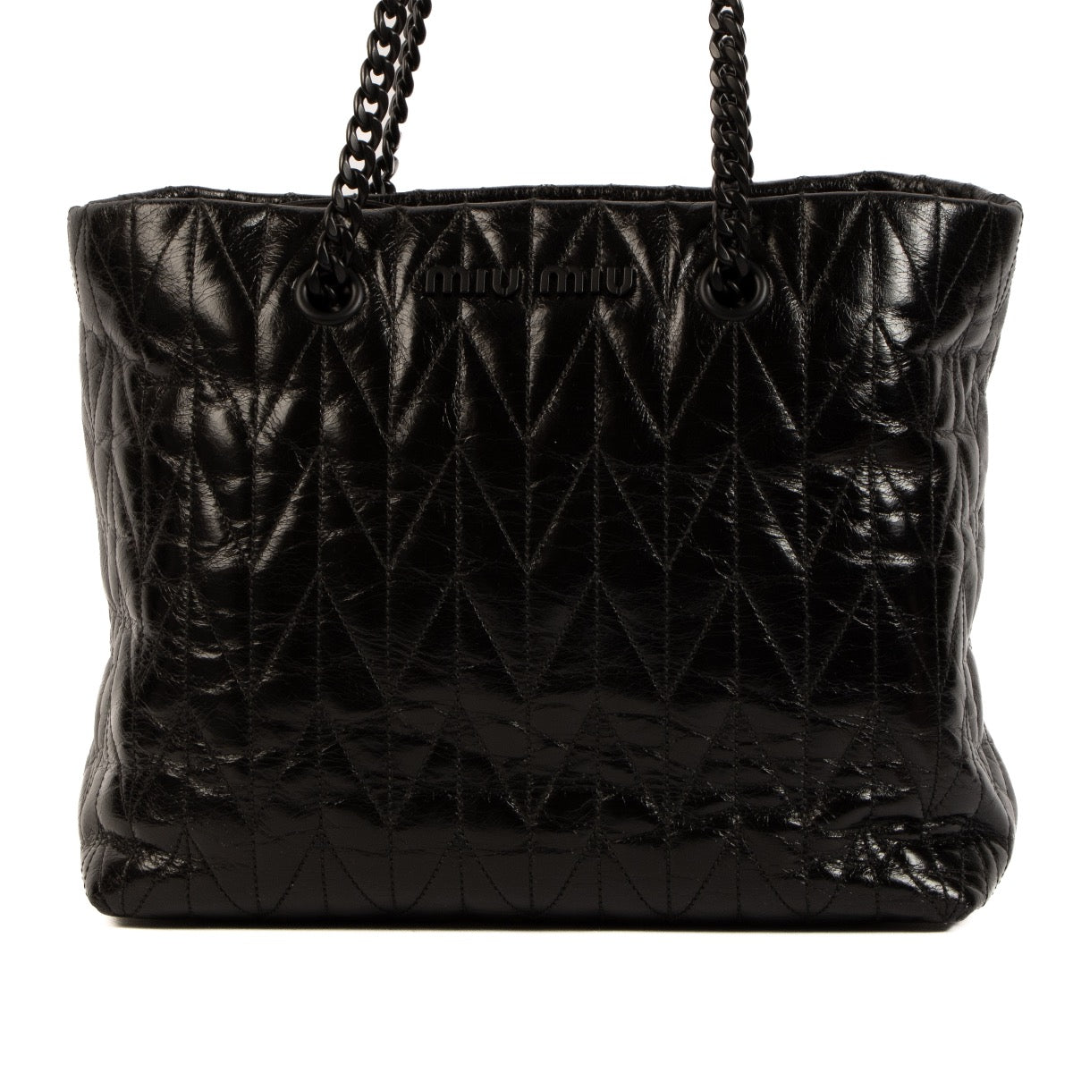 Miu Miu Black Matelassé Shiny Leather Tote Bag