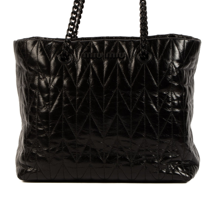 Miu Miu Black Matelassé Shiny Leather Tote Bag