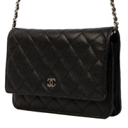Chanel Black Caviar Leather Wallet On Chain PHW for the best price at Labellov secondhand luxury in Antwerp.