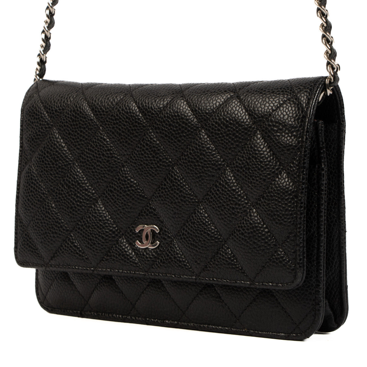 Chanel Black Caviar Leather Wallet On Chain PHW for the best price at Labellov secondhand luxury in Antwerp.