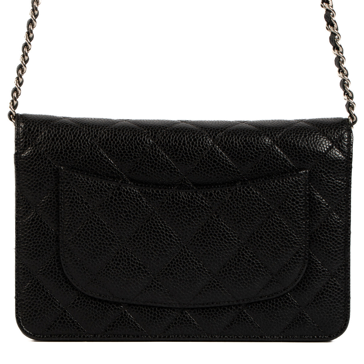 Sac à main Chanel en cuir caviar noir avec chaîne et accastillage argenté