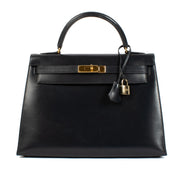 Hermès 1996 Kelly 32 Bleu Marine Box GHW