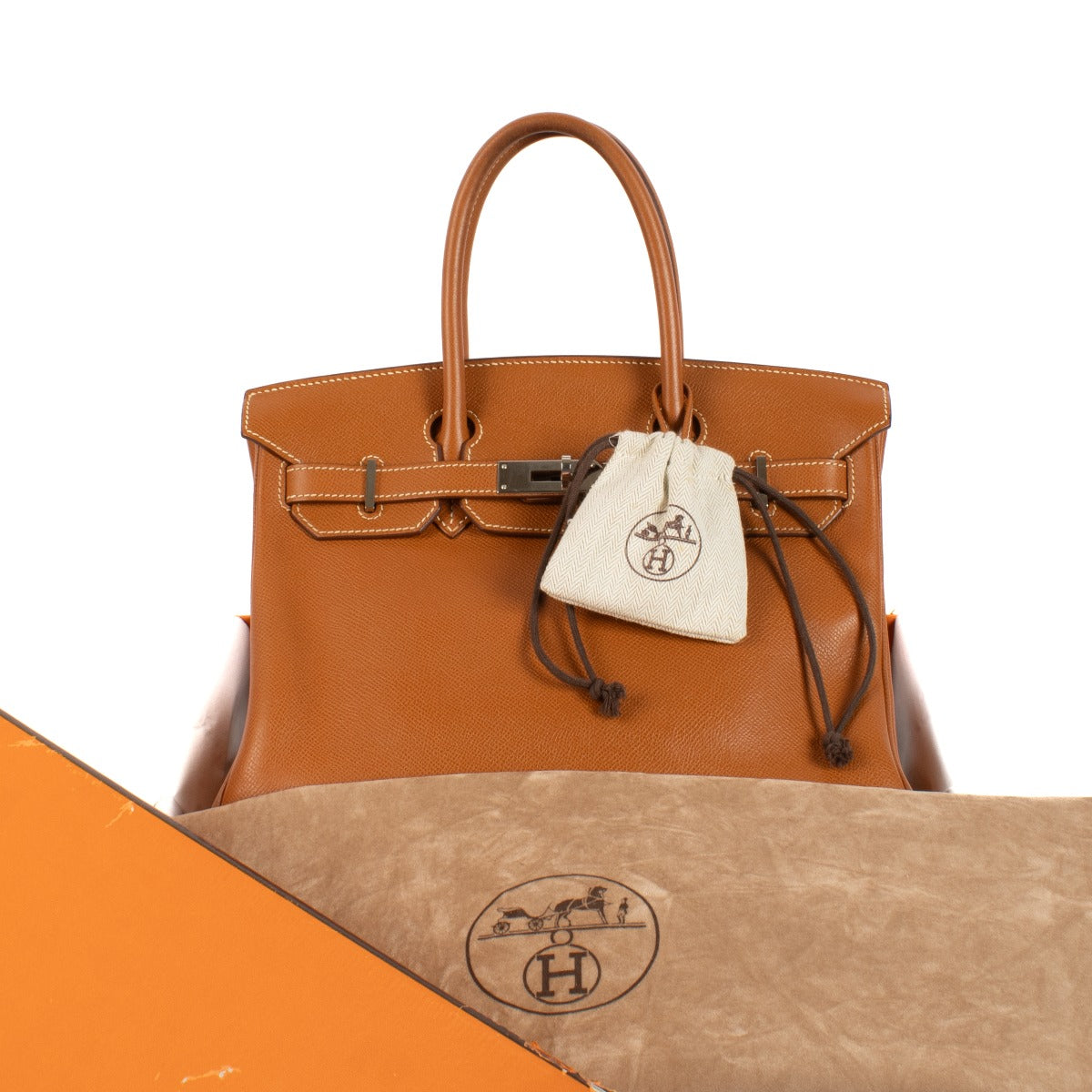 Authentic second hand vintage Hermès 2007 Birkin Retourne 30 Gold Epsom GHW on www.labellov.com