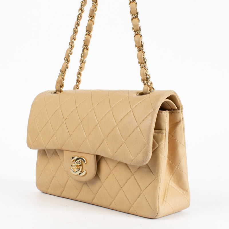 Authentic Preloved Chanel Beige Small Classic Handbag Classic Flap Bag Year: 2002-2003 on Labellov.com